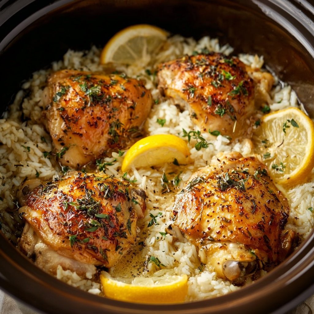 Slow Cooker Lemon Herb Chicken with Fluffy Rice