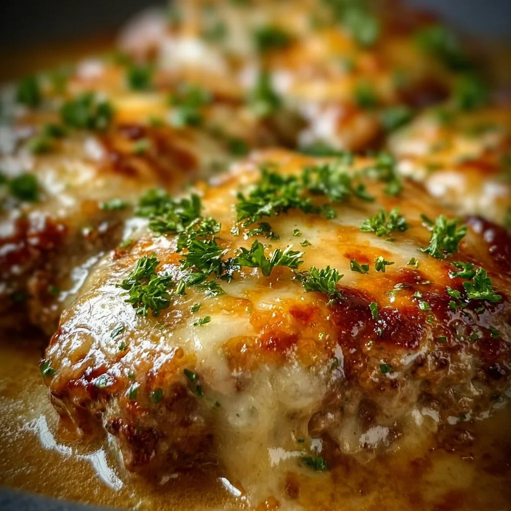 A delicious serving of Amish Hamburger Steak Bake with rich gravy and veggies