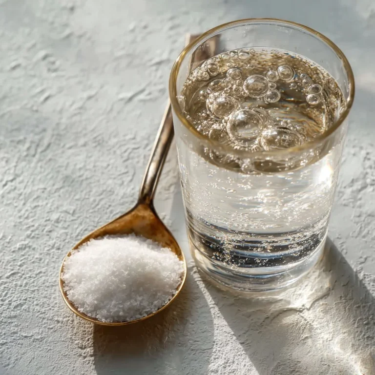 A glass of baking soda water, a natural remedy for indigestion.