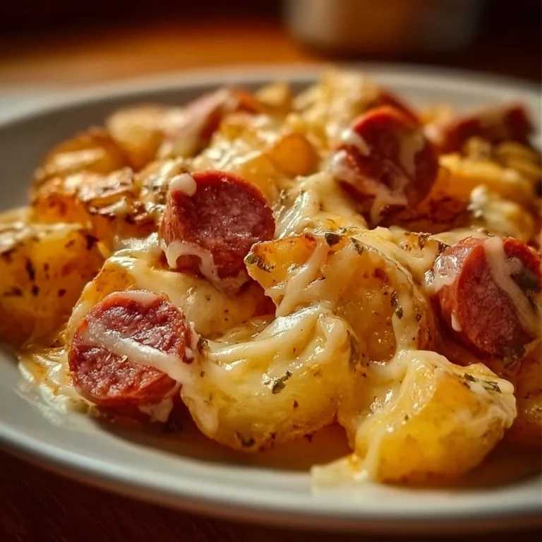 Delicious Cheesy Ranch Potatoes served with smoked sausage