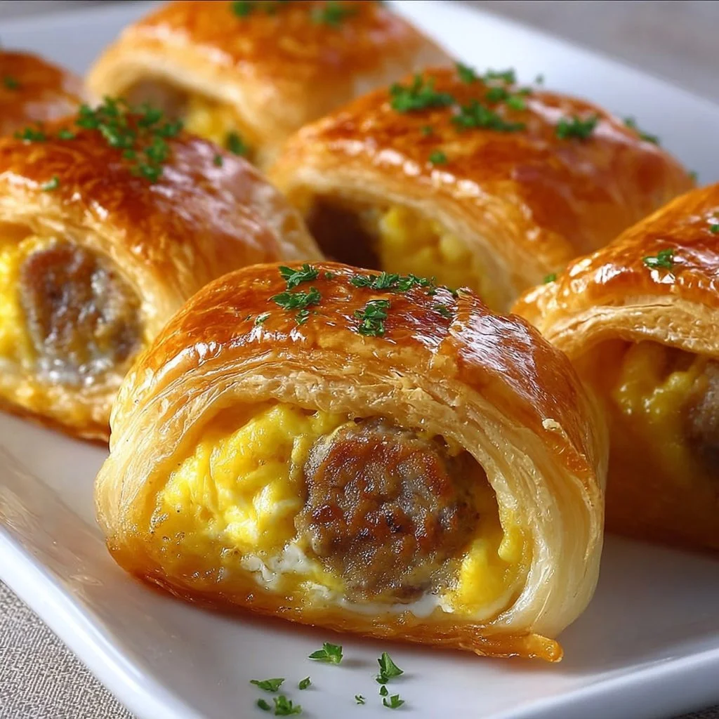 Delicious sausage egg breakfast roll-ups served on a plate.
