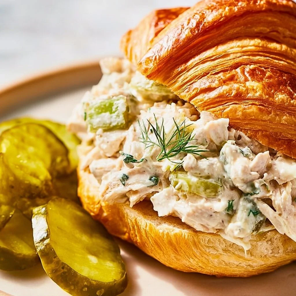 Bowl of flavored dill pickle chicken salad with diced pickles and chicken