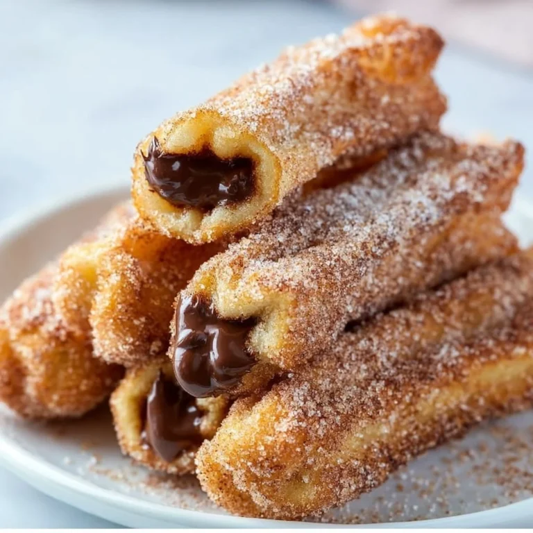 Delicious homemade churro bites filled with Nutella, perfect for dessert.
