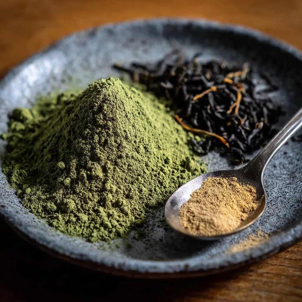 Japanese green tea smoothie with fresh ingredients in a glass