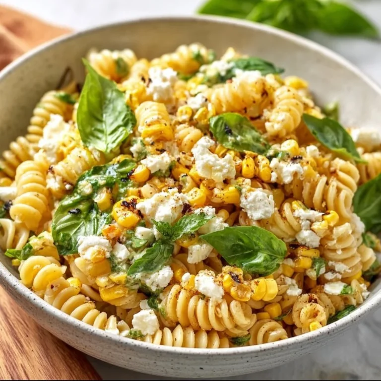 Juicy Street Corn Pasta Salad with fresh ingredients and vibrant colors