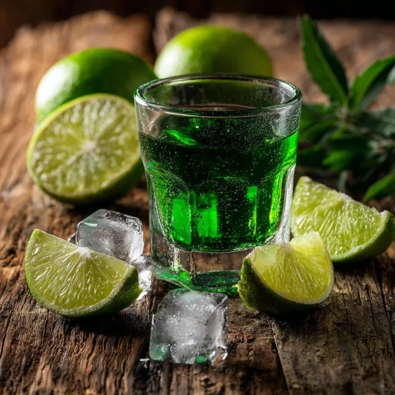 Liquid Marijuana Shot in a cocktail glass with vibrant green color