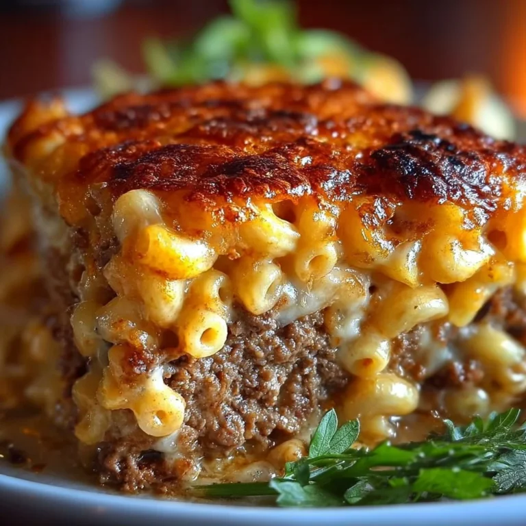 Macaroni and Cheese Meatloaf Casserole baked and served in a dish
