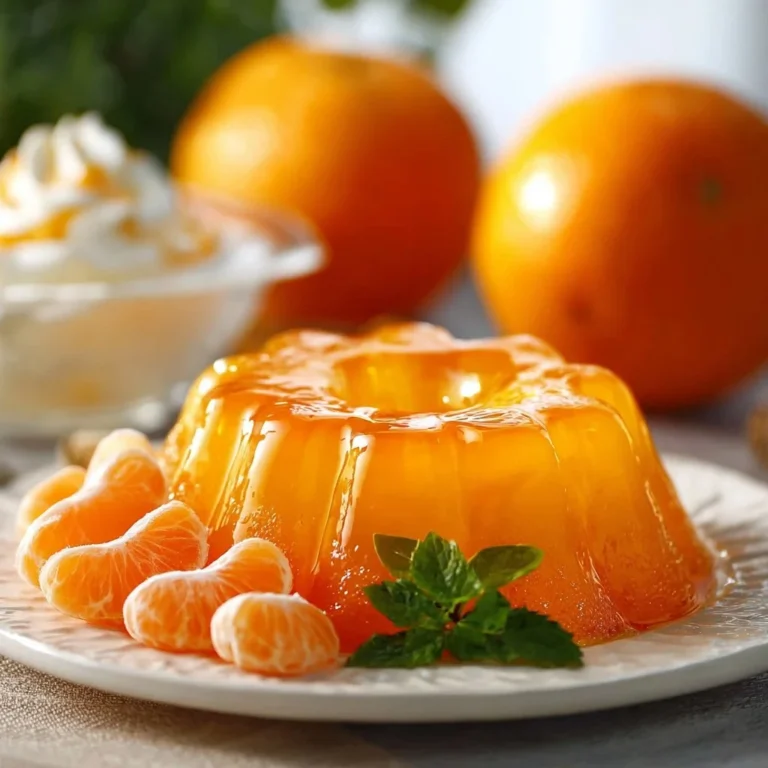 Delicious orange jello dessert served in a clear bowl