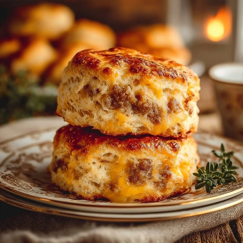 Delicious Sausage, Cheese, and Butter Swim Biscuits ready to serve